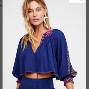 Free People Cherry Bomb Cropped Embroidered Top